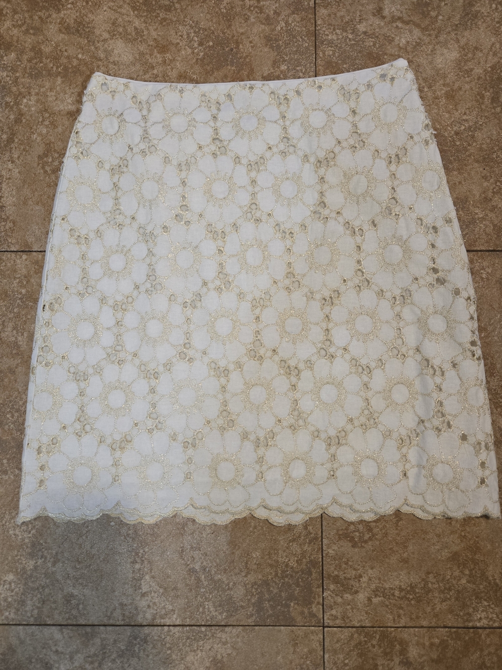 LOFT Cream and Gold Lace Pencil Skirt